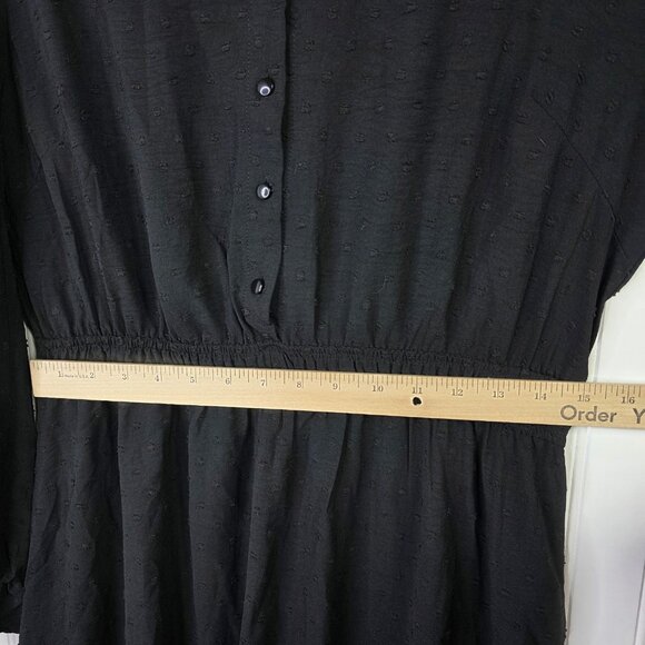 Black Maxi Dress Women L Black Swiss Dot Long Sleeve Ruffle Cottage Prairie NEW - Picture 12 of 14